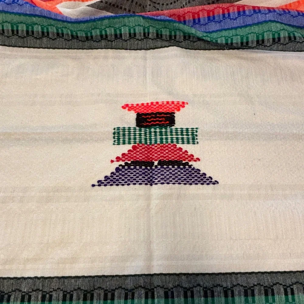 Handwoven Ethiopian Gabi Blanket Cotton Netela Wrap Striped Fringed Cream 60x96